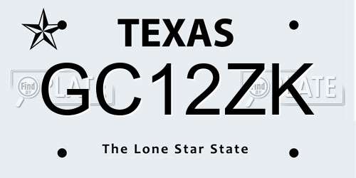GC12ZK Texas License Plate