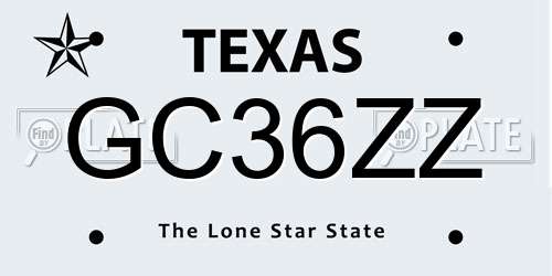 GC36ZZ Texas License Plate