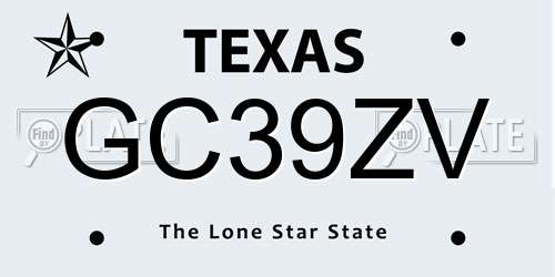 GC39ZV Texas License Plate