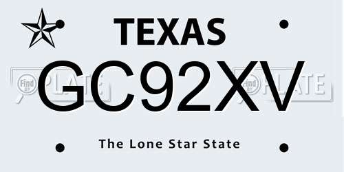 GC92XV Texas License Plate