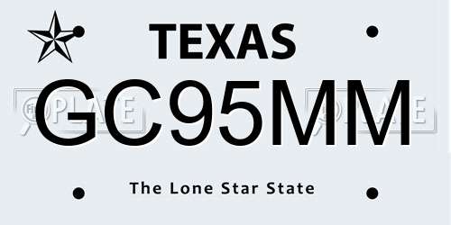 GC95MM Texas License Plate