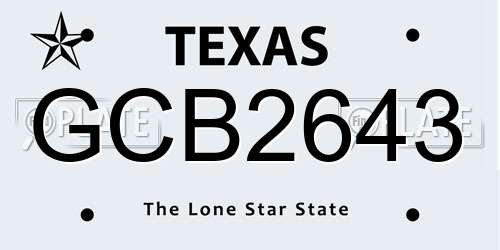 GCB2643 Texas License Plate