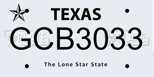 GCB3033 Texas License Plate