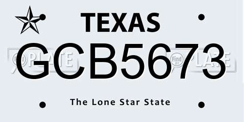 GCB5673 Texas License Plate
