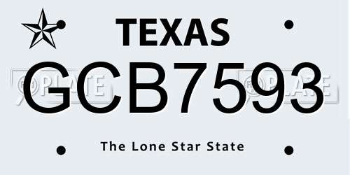 GCB7593 Texas License Plate