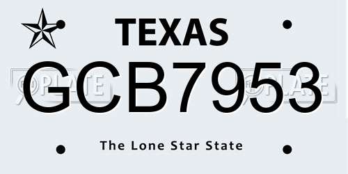 GCB7953 Texas License Plate