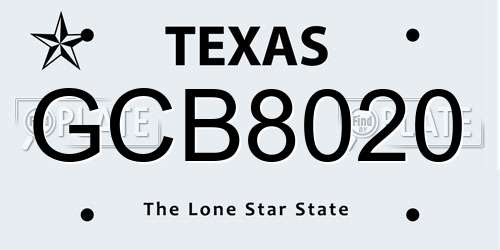 GCB8020 Texas License Plate