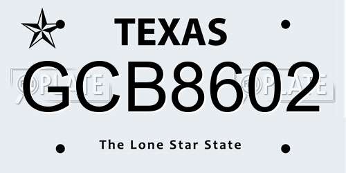 GCB8602 Texas License Plate