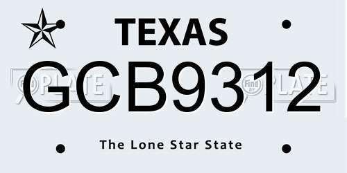 GCB9312 Texas License Plate