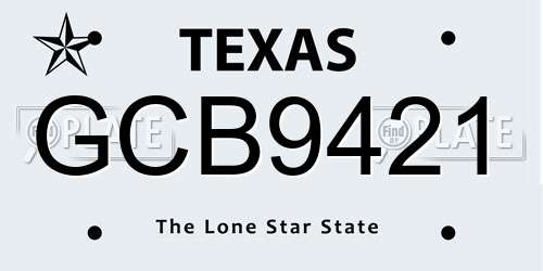 GCB9421 Texas License Plate