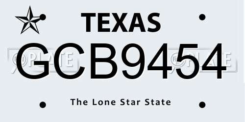 GCB9454 Texas License Plate