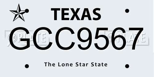 GCC9567 Texas License Plate