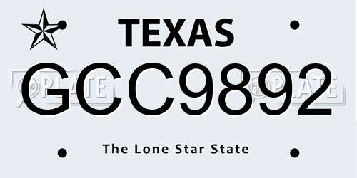 GCC9892 Texas License Plate