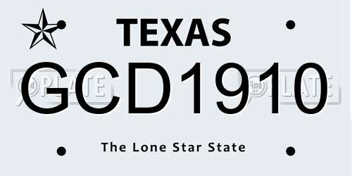 GCD1910 Texas License Plate