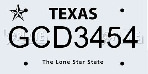 GCD3454 Texas License Plate
