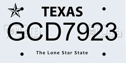 GCD7923 Texas License Plate