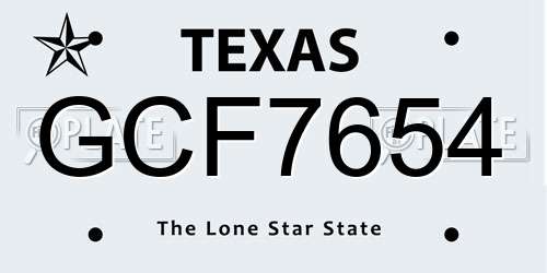 GCF7654 Texas License Plate