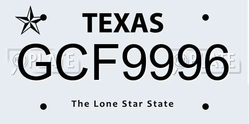 GCF9996 Texas License Plate