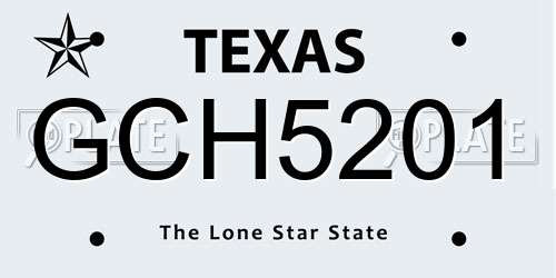 GCH5201 Texas License Plate