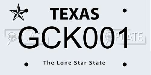 GCK001 Texas License Plate