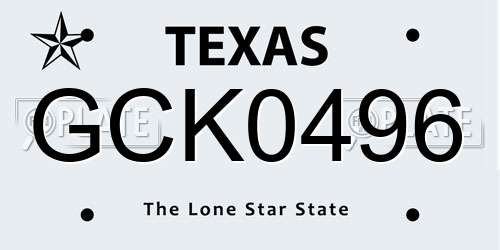 GCK0496 Texas License Plate