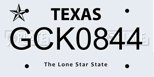 GCK0844 Texas License Plate