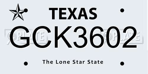 GCK3602 Texas License Plate