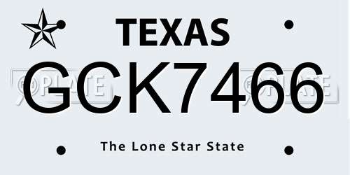 GCK7466 Texas License Plate