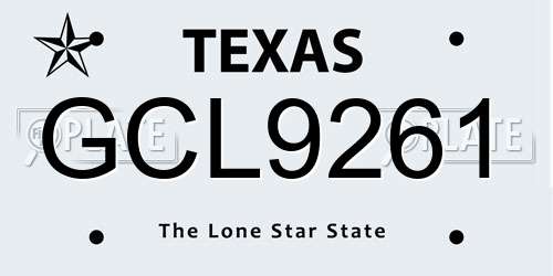 GCL9261 Texas License Plate