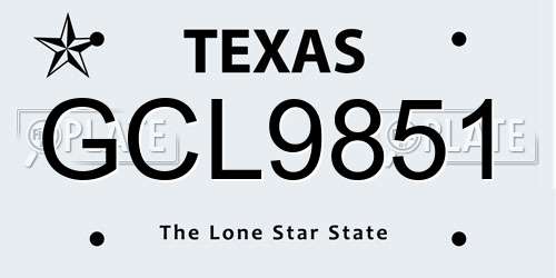 GCL9851 Texas License Plate