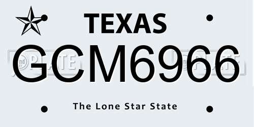 GCM6966 Texas License Plate
