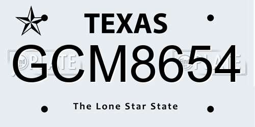 GCM8654 Texas License Plate