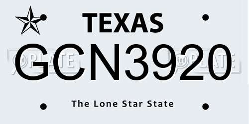 GCN3920 Texas License Plate