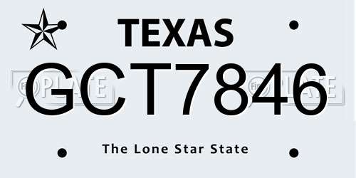 GCT7846 Texas License Plate