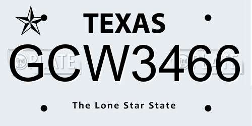 GCW3466 Texas License Plate