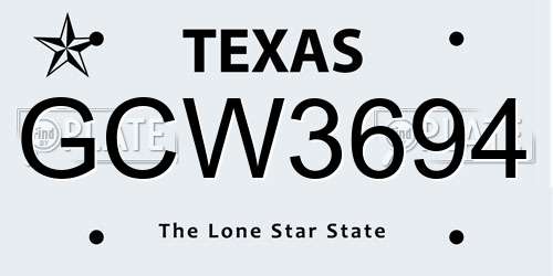 GCW3694 Texas License Plate