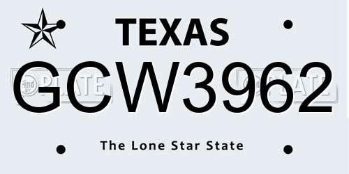 GCW3962 Texas License Plate