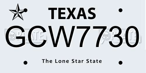 GCW7730 Texas License Plate