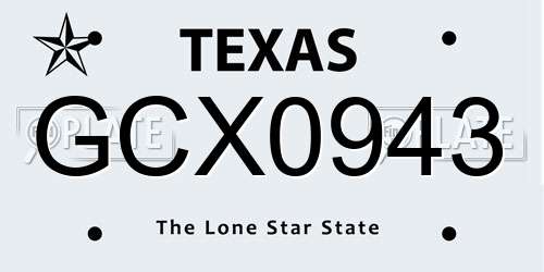 GCX0943 Texas License Plate