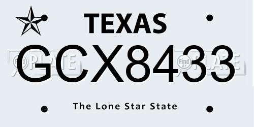 GCX8433 Texas License Plate