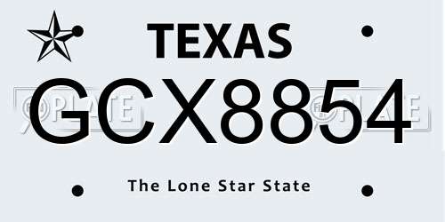 GCX8854 Texas License Plate