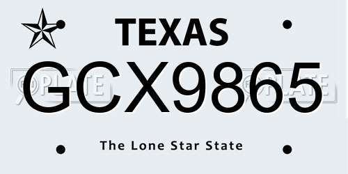 GCX9865 Texas License Plate