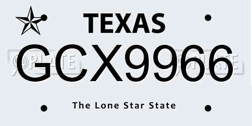 GCX9966 Texas License Plate