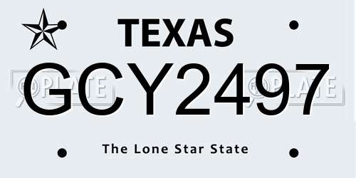 GCY2497 Texas License Plate