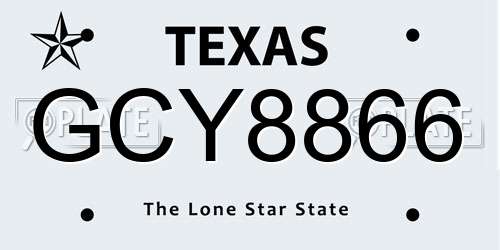 GCY8866 Texas License Plate