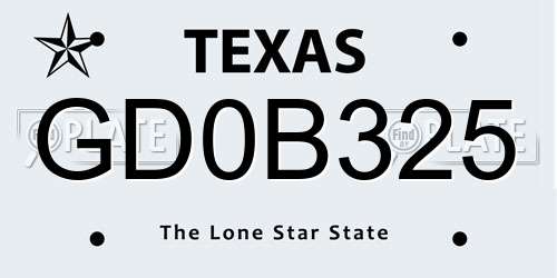 GD0B325 Texas License Plate