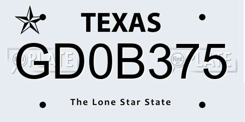 GD0B375 Texas License Plate
