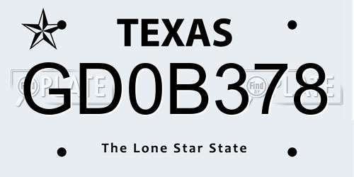 GD0B378 Texas License Plate