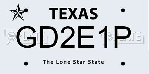 GD2E1P Texas License Plate