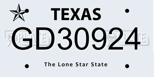 GD30924 Texas License Plate
